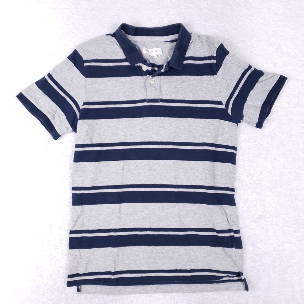 Aeropostale Polo Shirt Mens Large L Striped Navy Blue Gray Nautical Prep Top